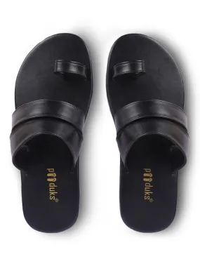 Paaduks Uri Toe-Ring Vegan Leather Slides for Men (Black)