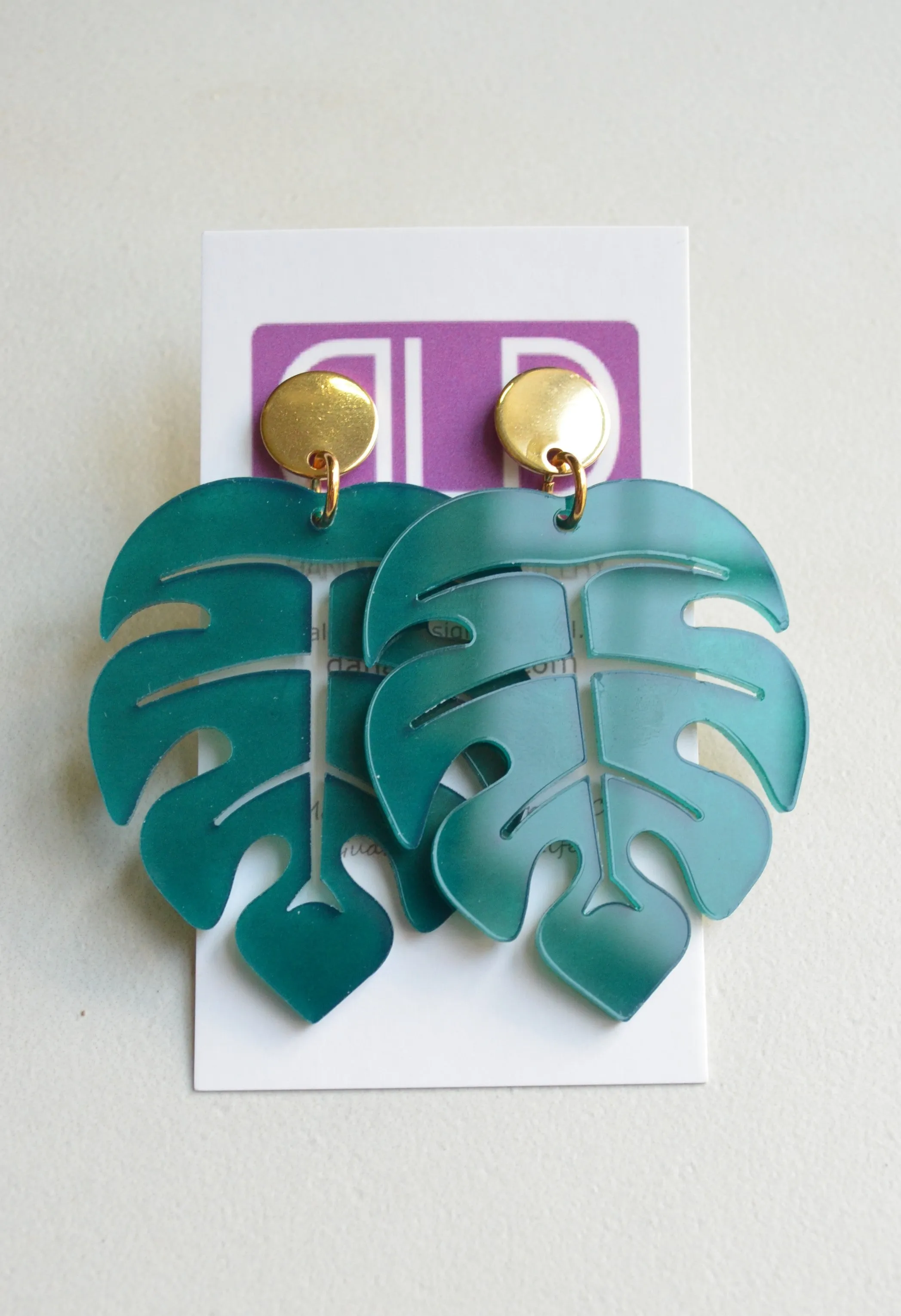 Palm Leaf Lucite Tropical Big Dangle Statement Earrings