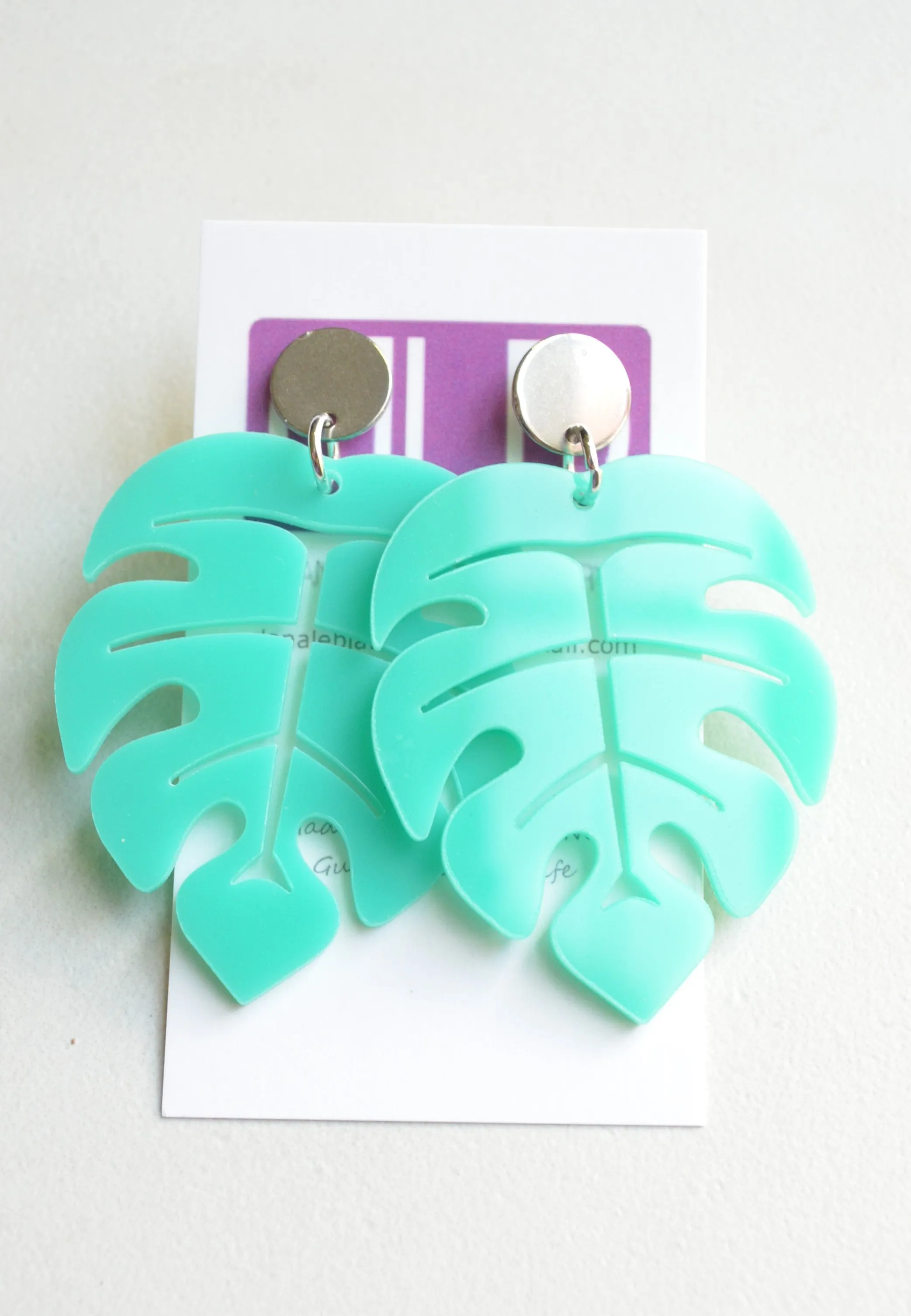 Palm Leaf Lucite Tropical Big Dangle Statement Earrings