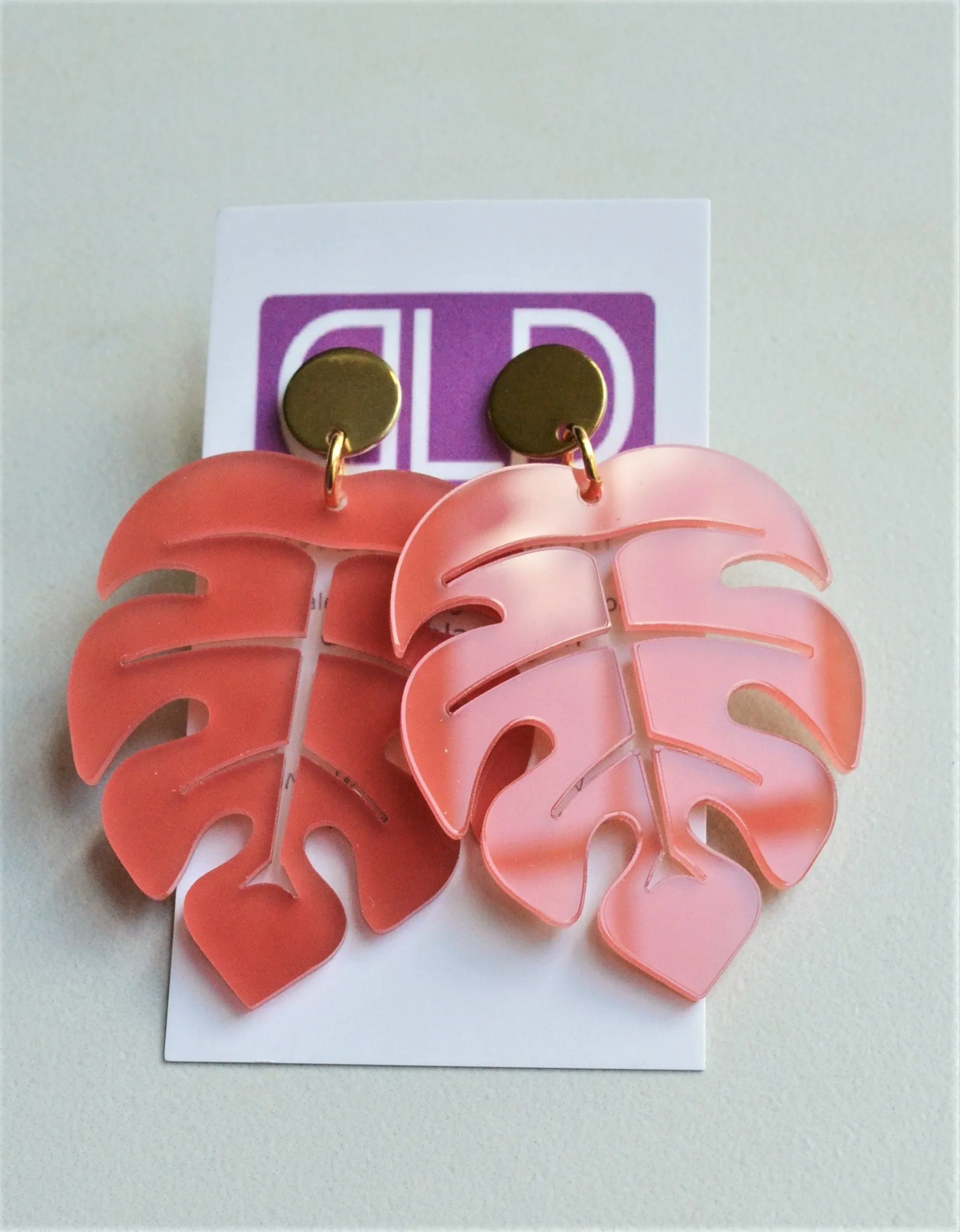 Palm Leaf Lucite Tropical Big Dangle Statement Earrings