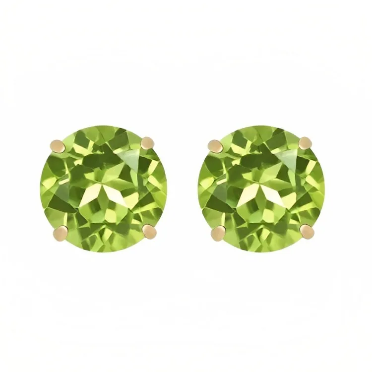 Paris Jewelry 18k Yellow Gold 2 Pair Created Peridot 6mm Round & Princess Cut Stud Earrings Plated