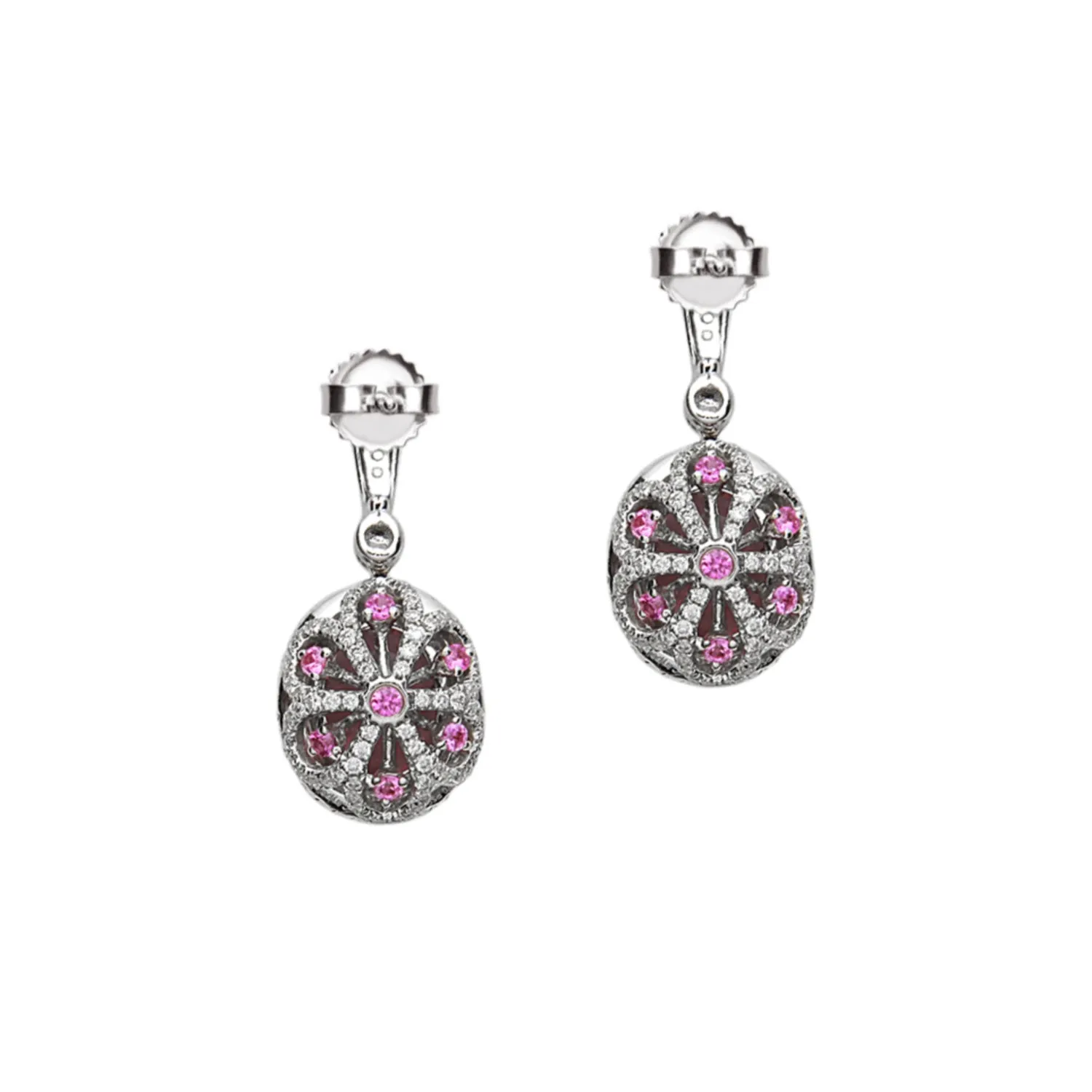 Pastel Diamond Double Halo Oval Drop Earring