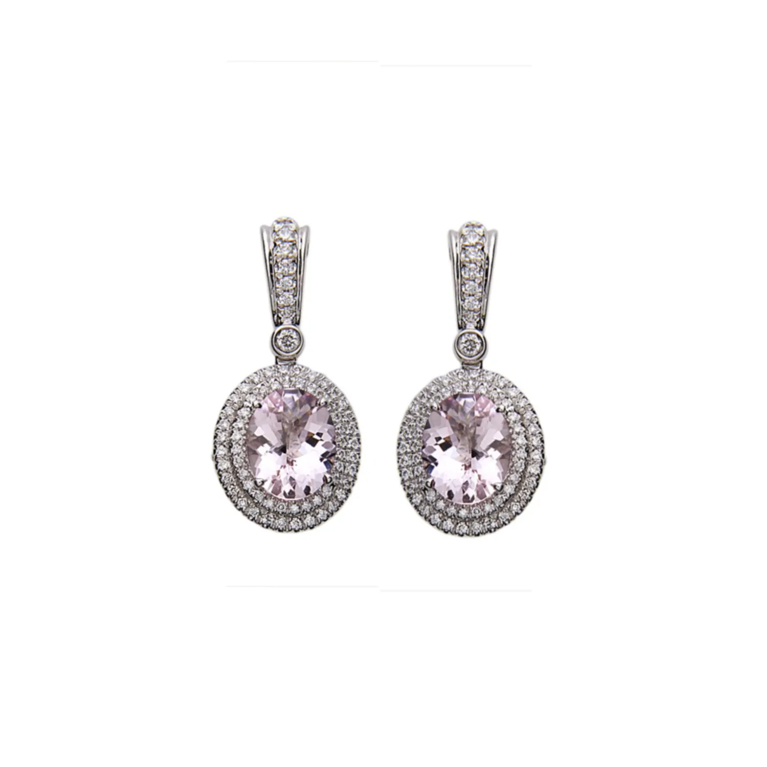 Pastel Diamond Double Halo Oval Drop Earring