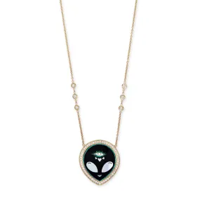 PAVE ONYX   PEARL ALIEN HEART EYE INLAY NECKLACE