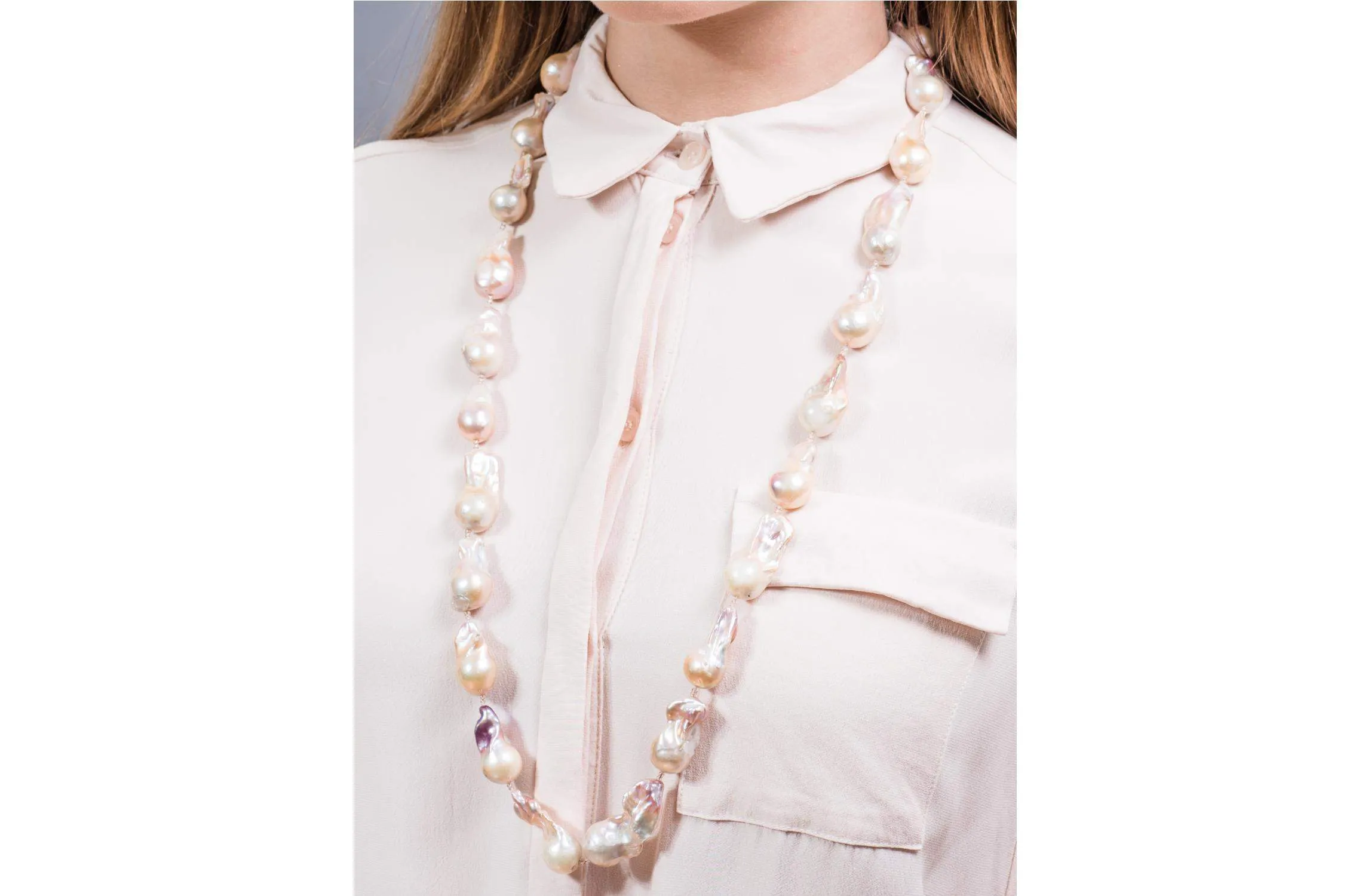 Peach Culture Freshwater Baroque Pearl Necklace 15mmx30mm