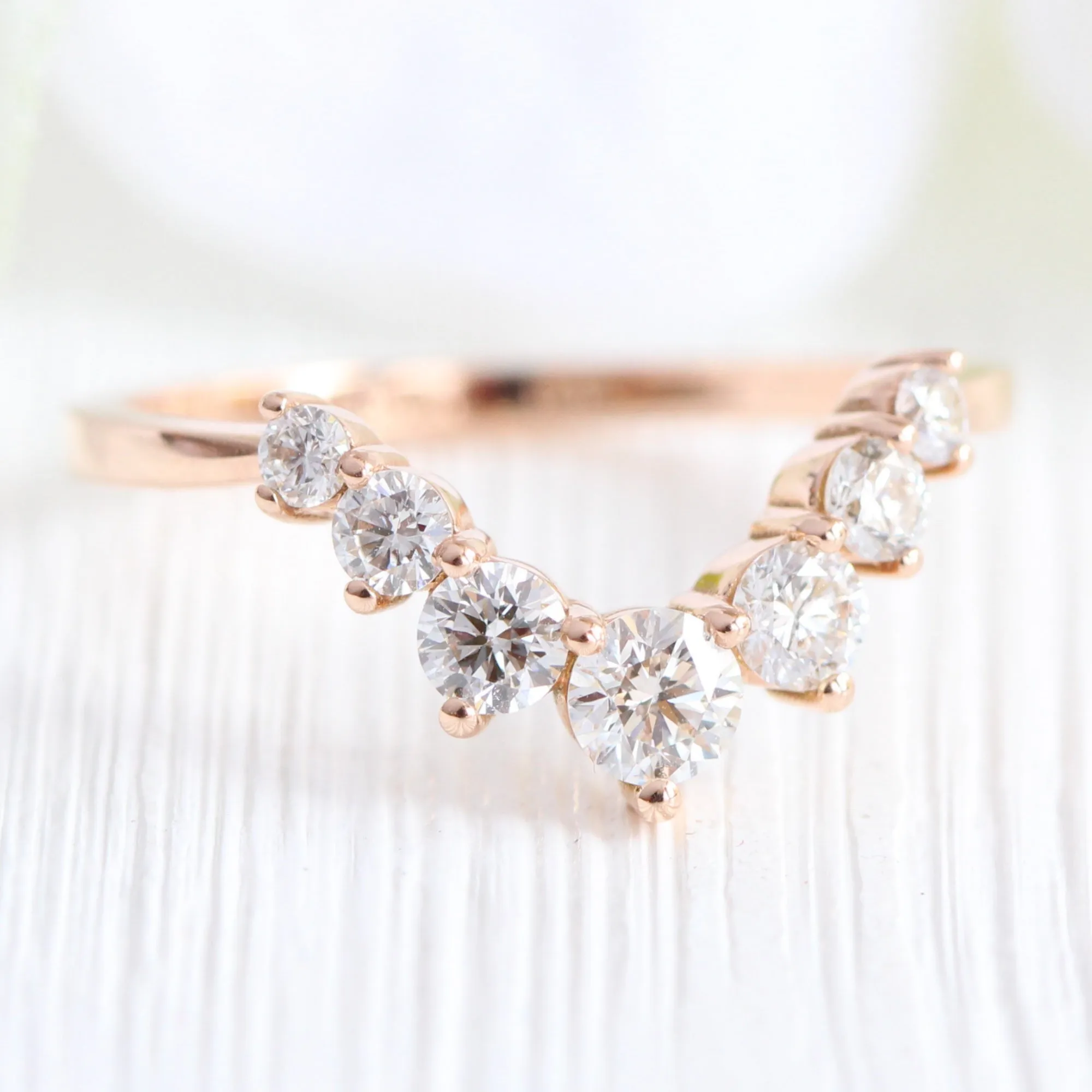 Pear Diamond Tiara Halo Ring Set w/ Lab Diamond and Large 7 Stone Wedding Band