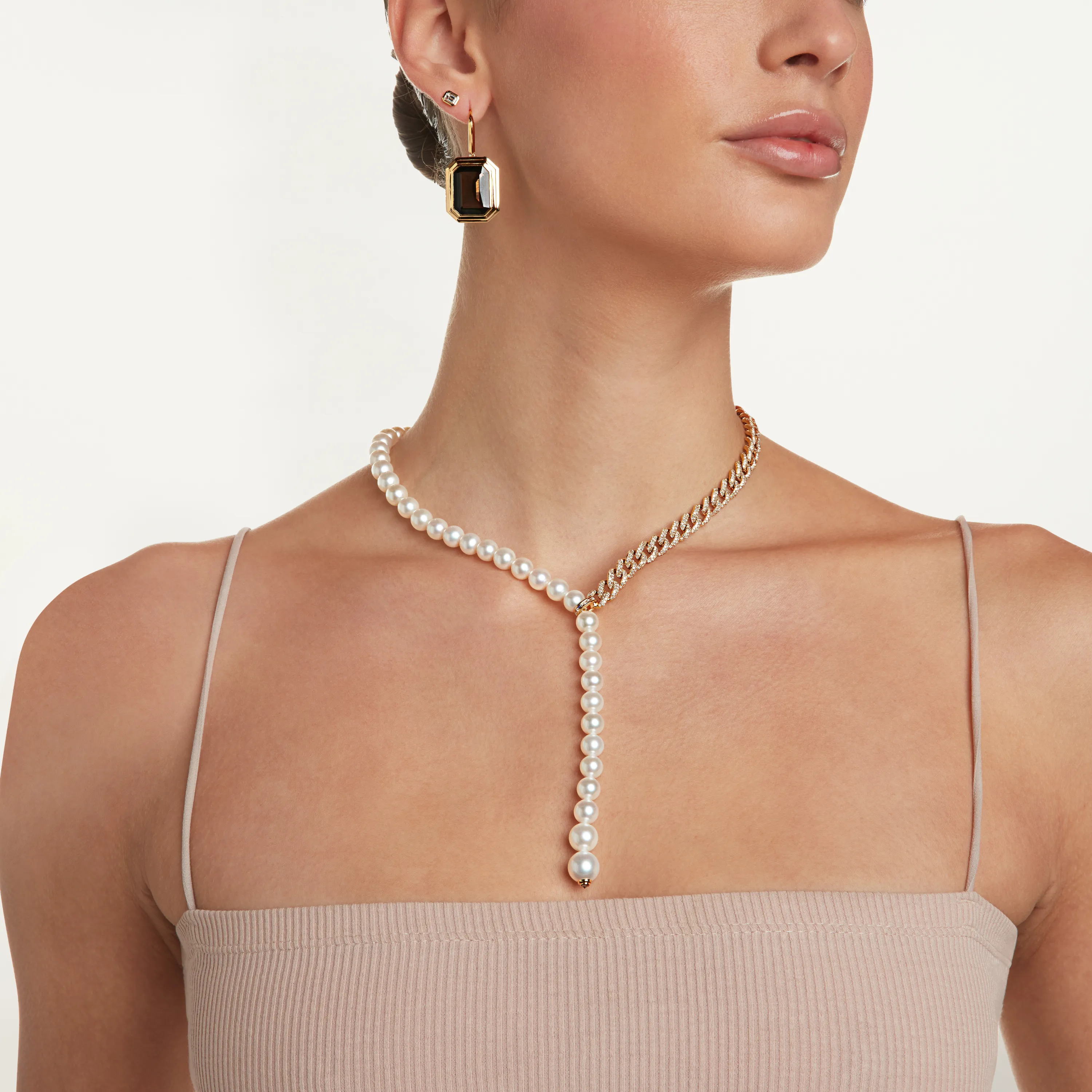 PEARL & DIAMOND SPLIT Y NECKLACE