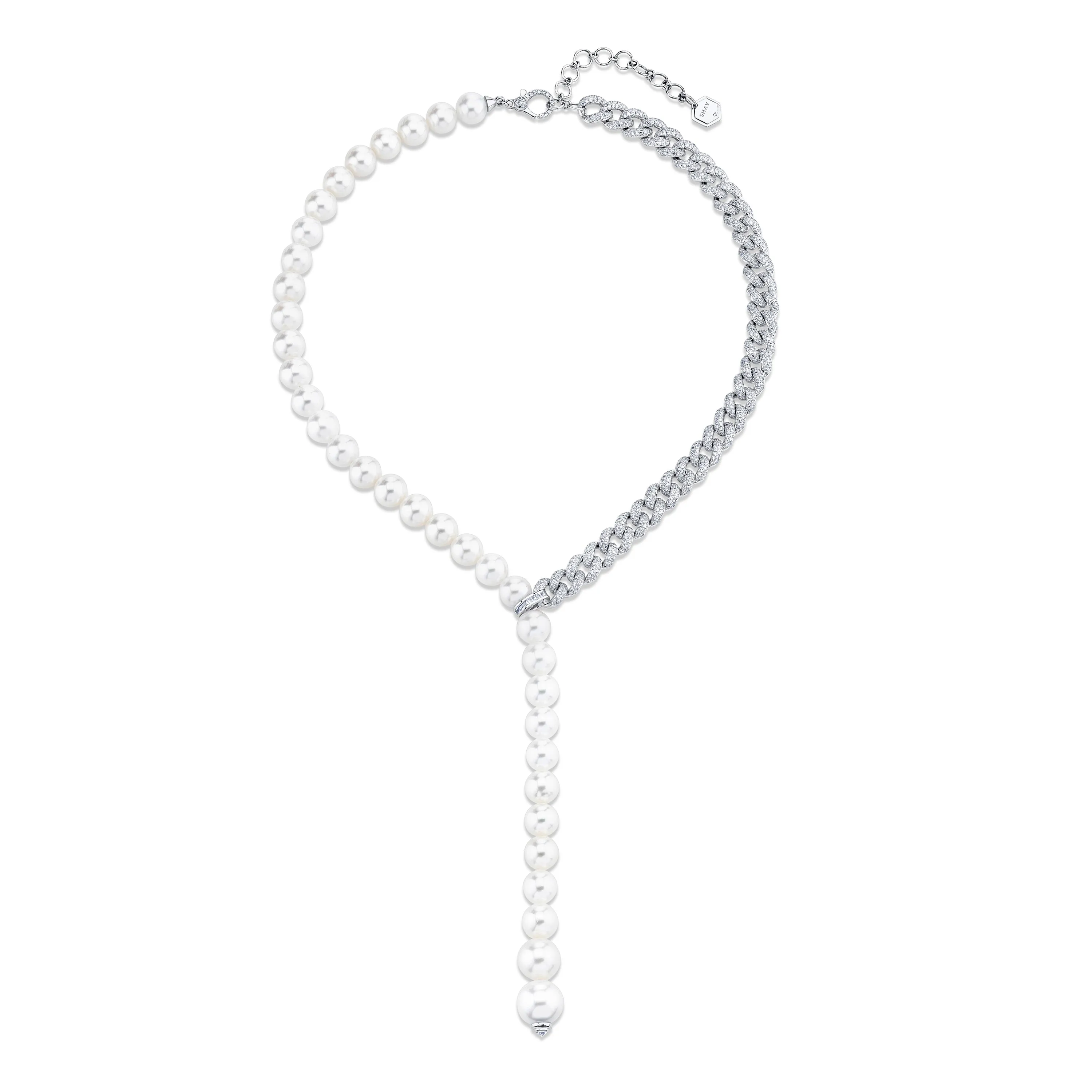 PEARL & DIAMOND SPLIT Y NECKLACE