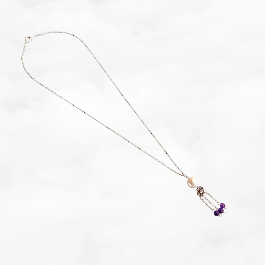 Pearl and Amethyst Tassel Necklace