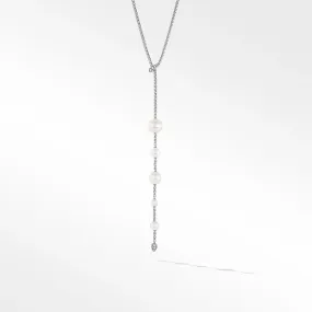 Pearl and Pave Y Necklace in Sterling Silver with Diamonds