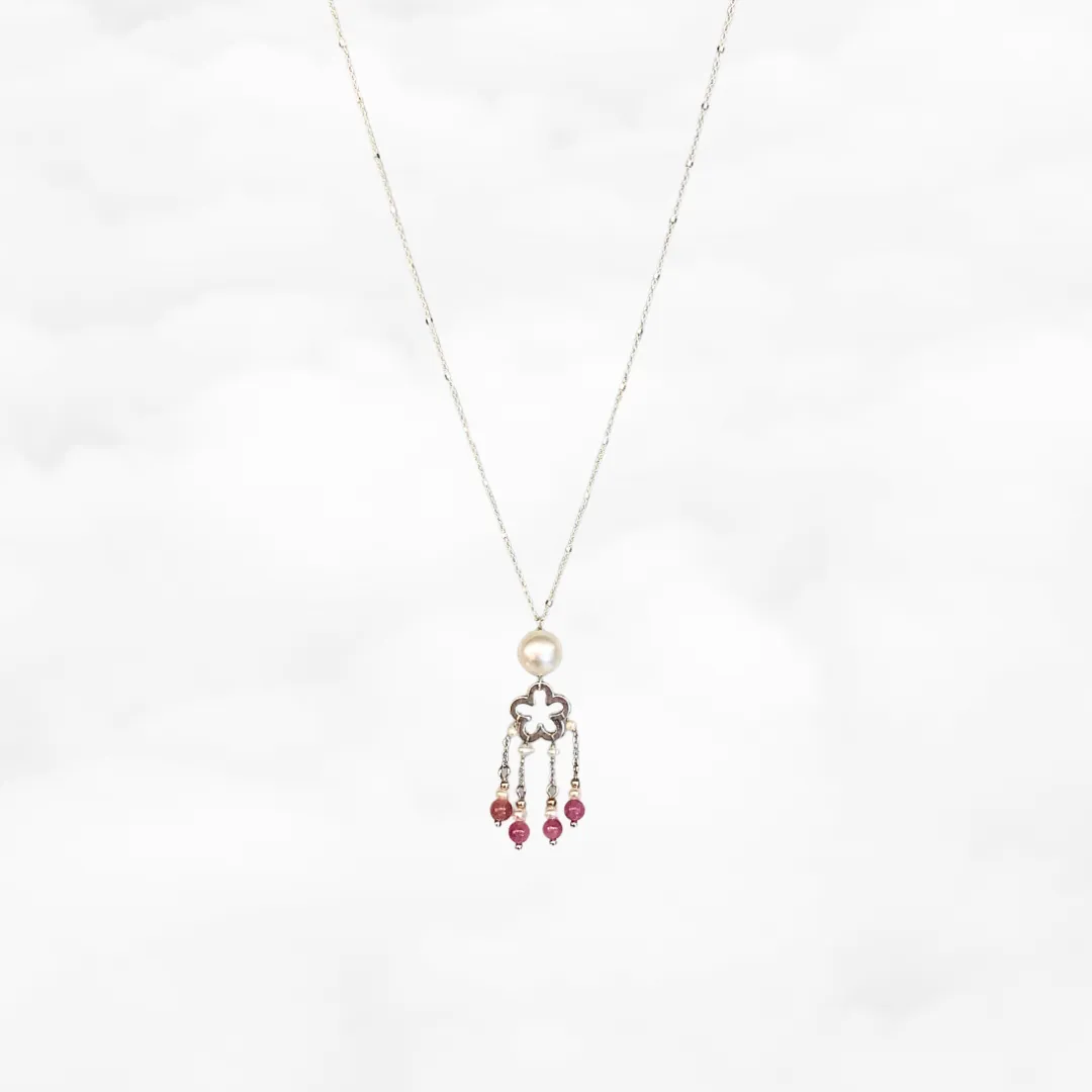 Pearl and Tourmaline Tassel Necklace