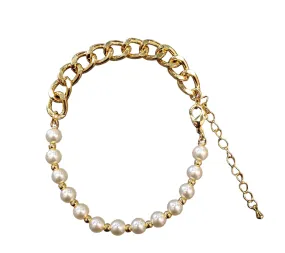 PEARL BEADED GOLD CHAIN LINK BRACELET