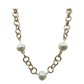 Pearl: Gold Fill Textured Chain With Fresh Water Pearls (NCG3400)