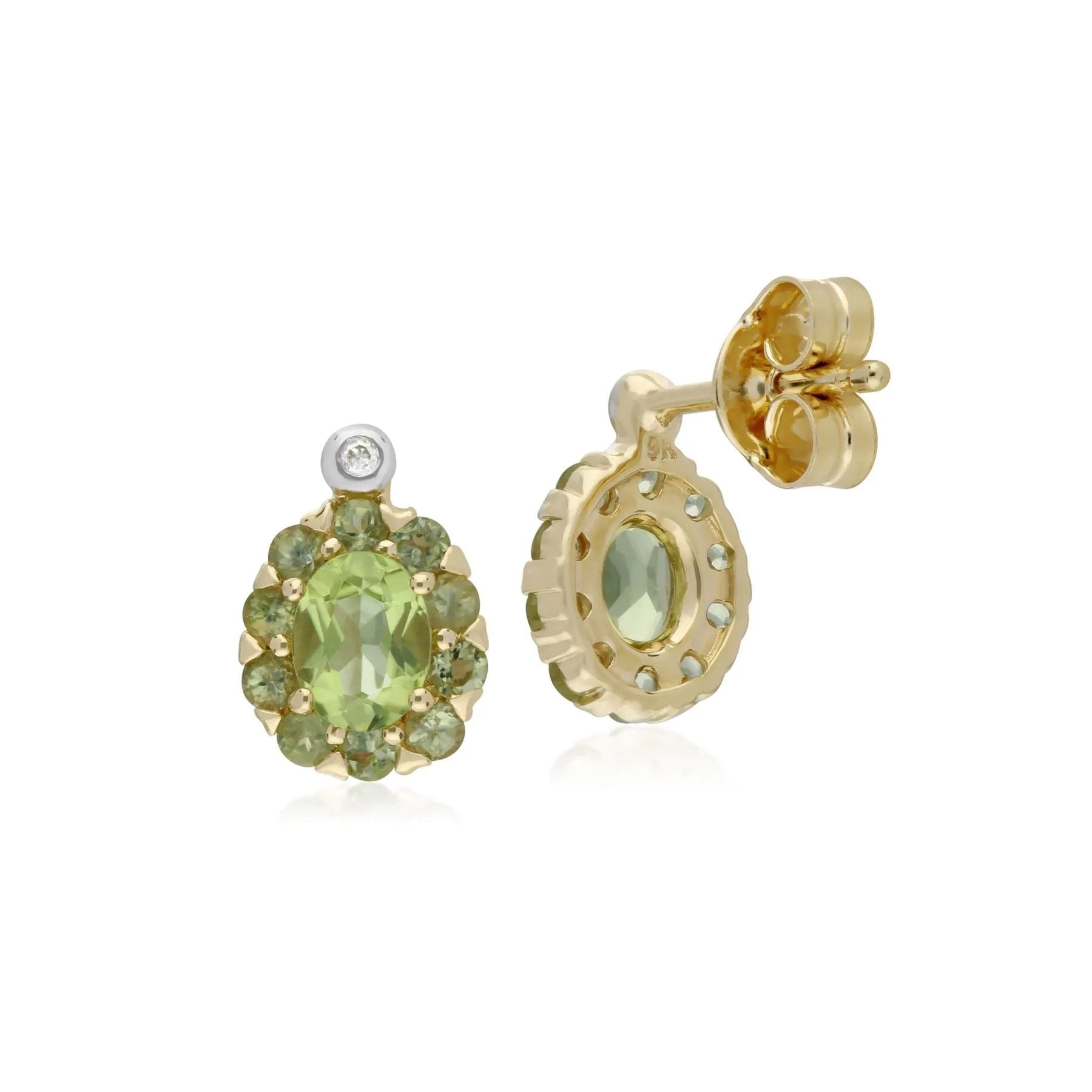 Peridot & Diamant Ovale Trauben Ohrringe in 9ct Gelb Gold