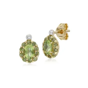 Peridot & Diamant Ovale Trauben Ohrringe in 9ct Gelb Gold