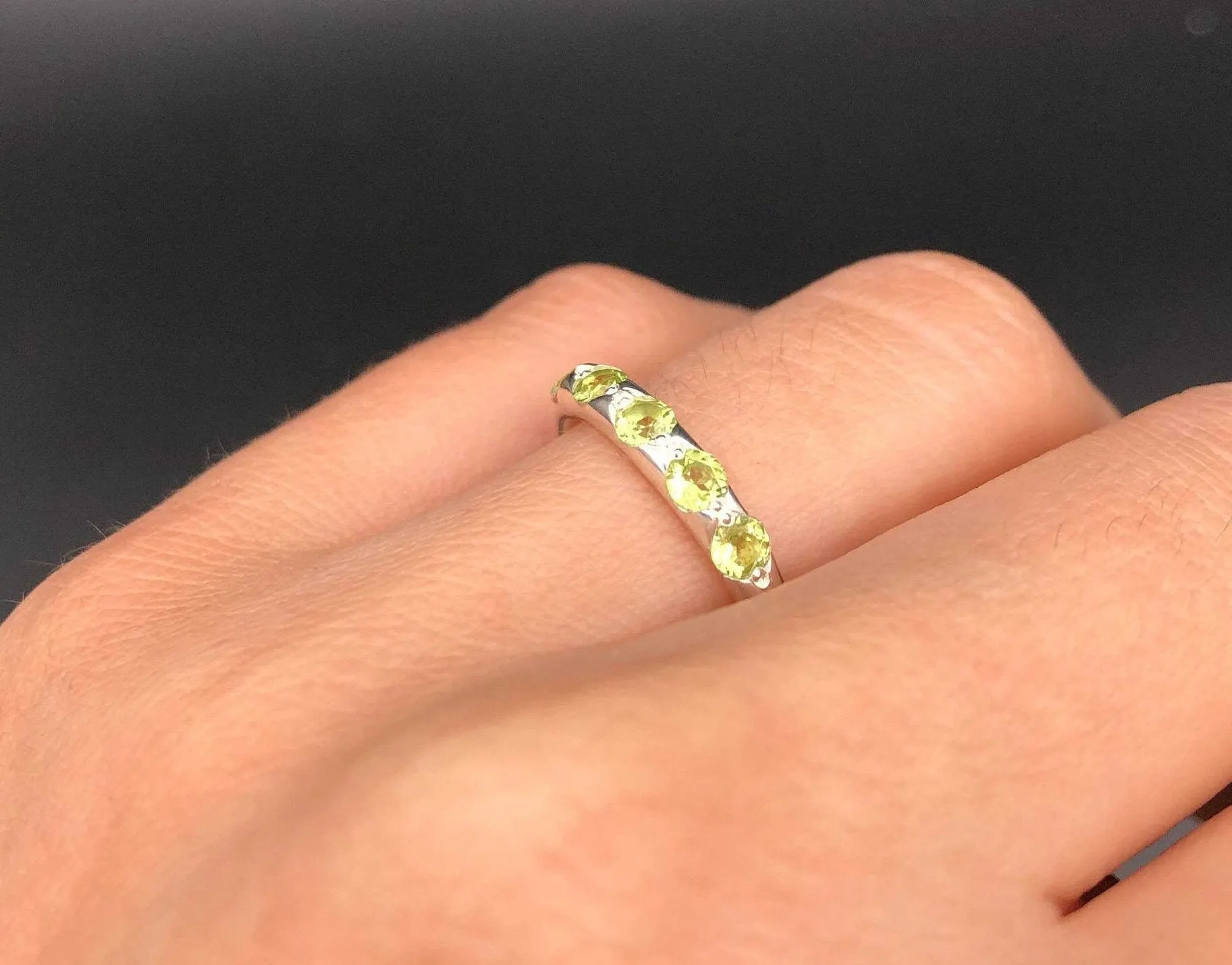 Peridot Band - Green Stackable Ring - Dainty Eternity Band