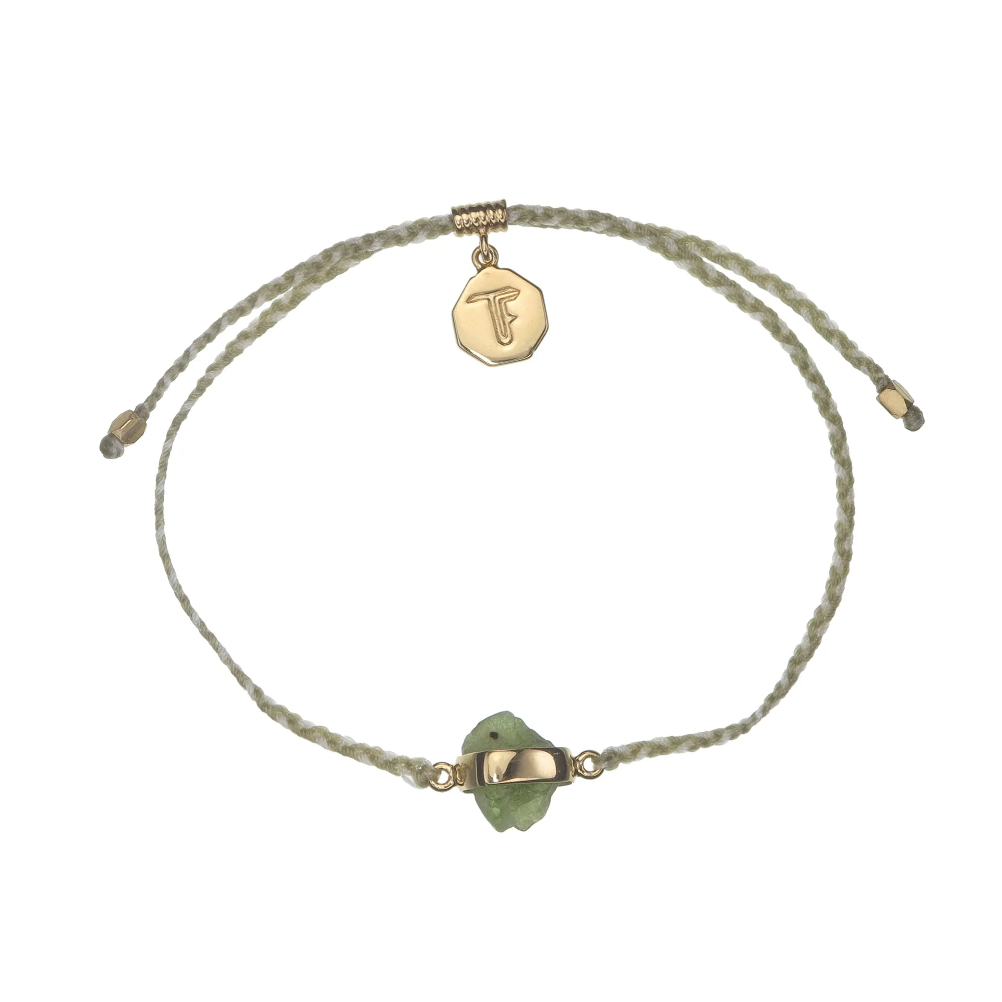 PERIDOT CRYSTAL BRACELET - SAGE GREEN AND CREAM - GOLD