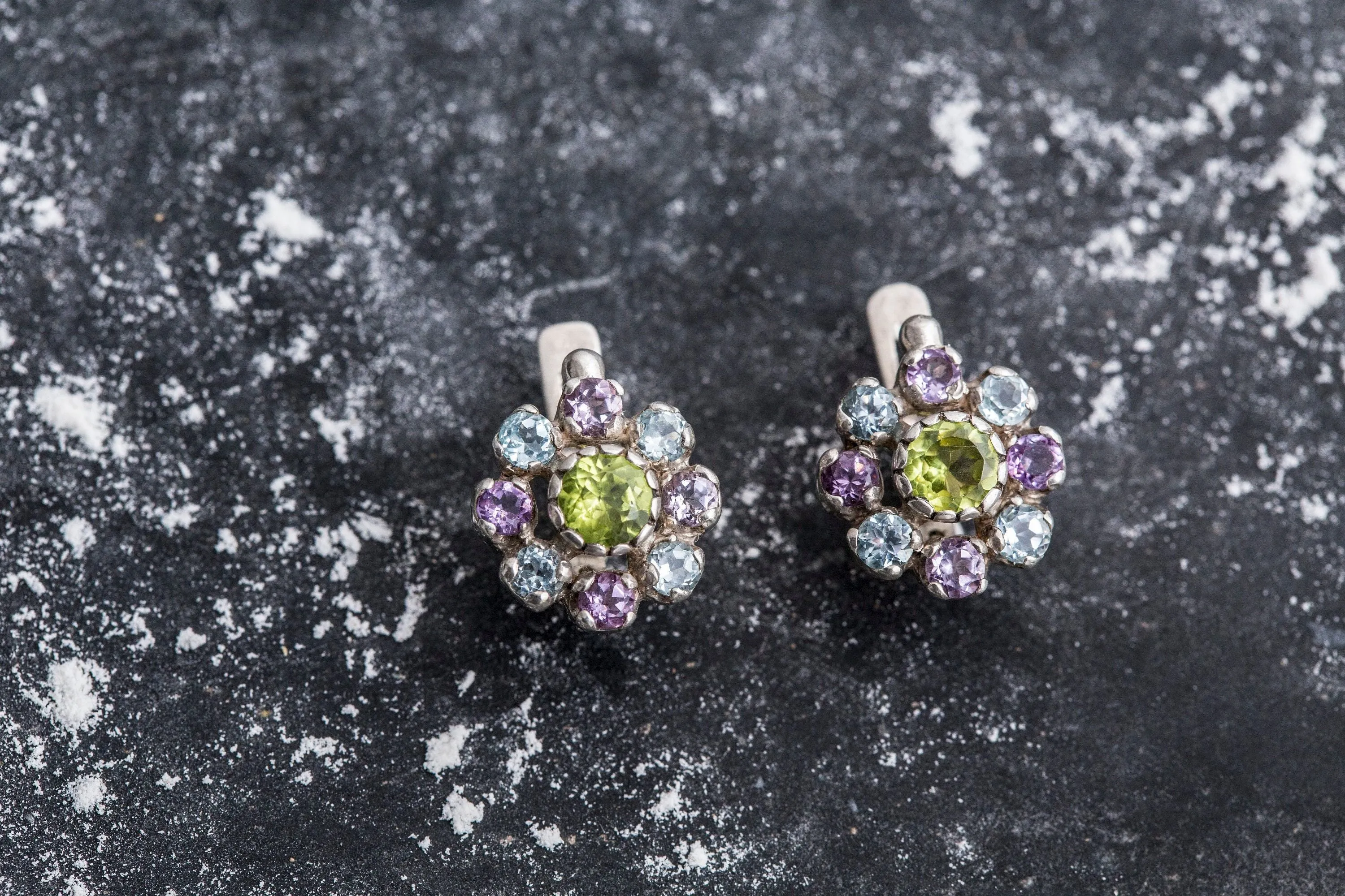 Peridot Earrings - Colorful Flower Earrings - Amethyst Earrings