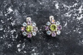 Peridot Earrings - Colorful Flower Earrings - Amethyst Earrings