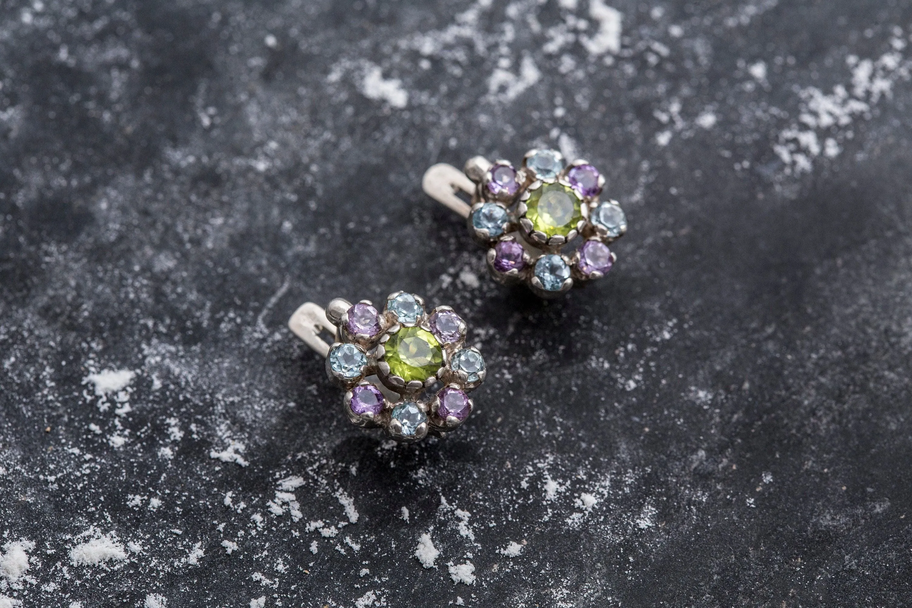 Peridot Earrings - Colorful Flower Earrings - Amethyst Earrings