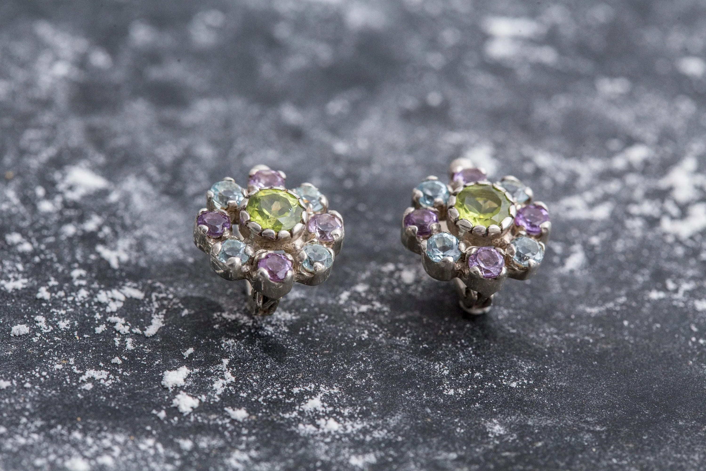 Peridot Earrings - Colorful Flower Earrings - Amethyst Earrings