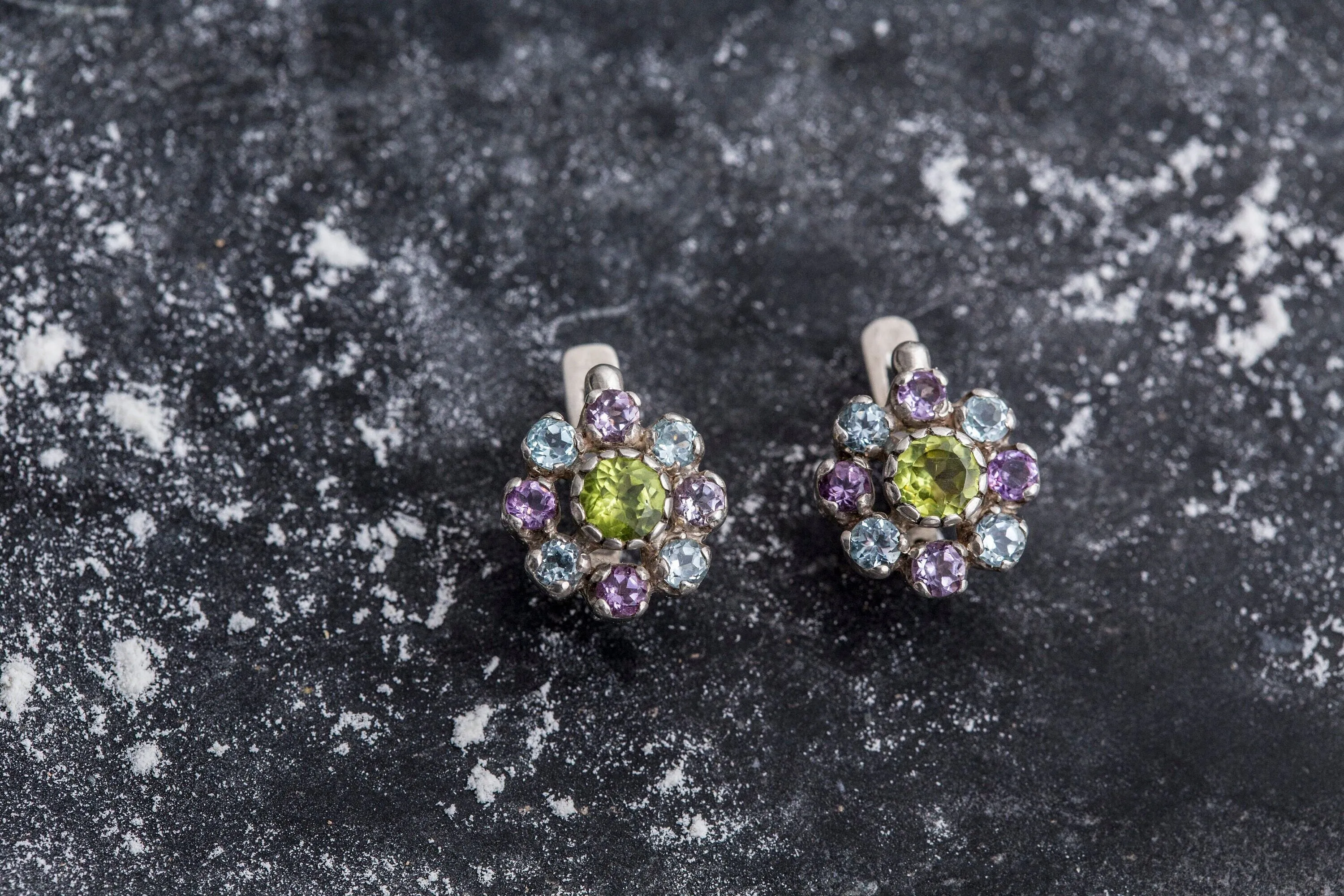 Peridot Earrings - Colorful Flower Earrings - Amethyst Earrings