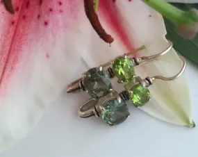 Peridot Earrings - Green Diamond Earrings - Vintage Drop Earrings