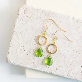 Peridot Green Quartz Gold Drop Earrings