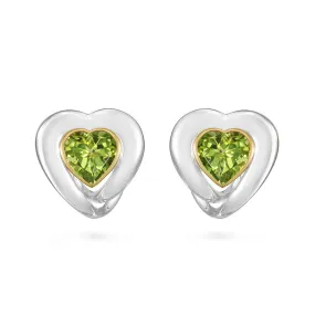 Peridot Heart Earrings in Yellow Gold and Sterling Silver