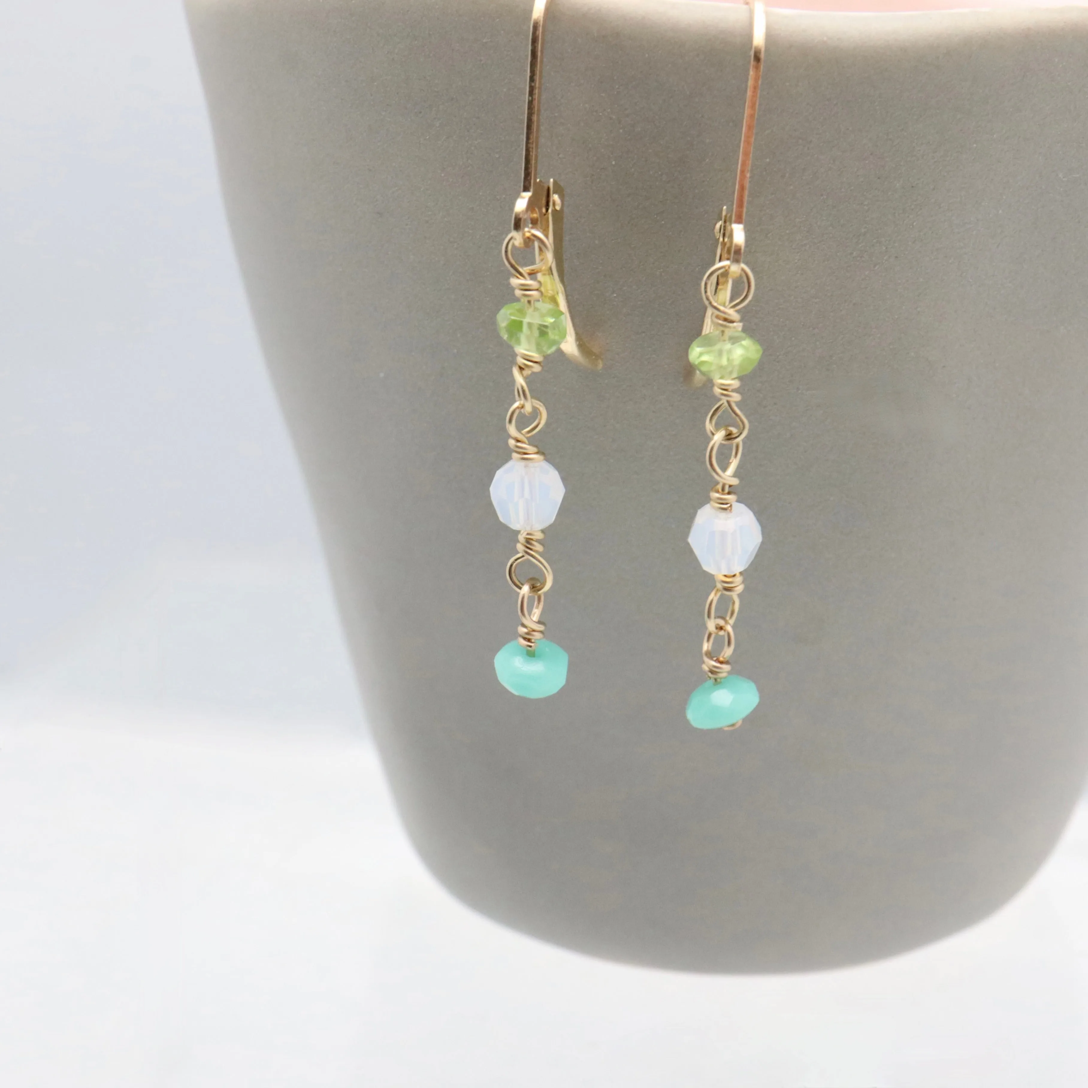 Peridot, Moonstone, Czech Bead Cascade Earrings