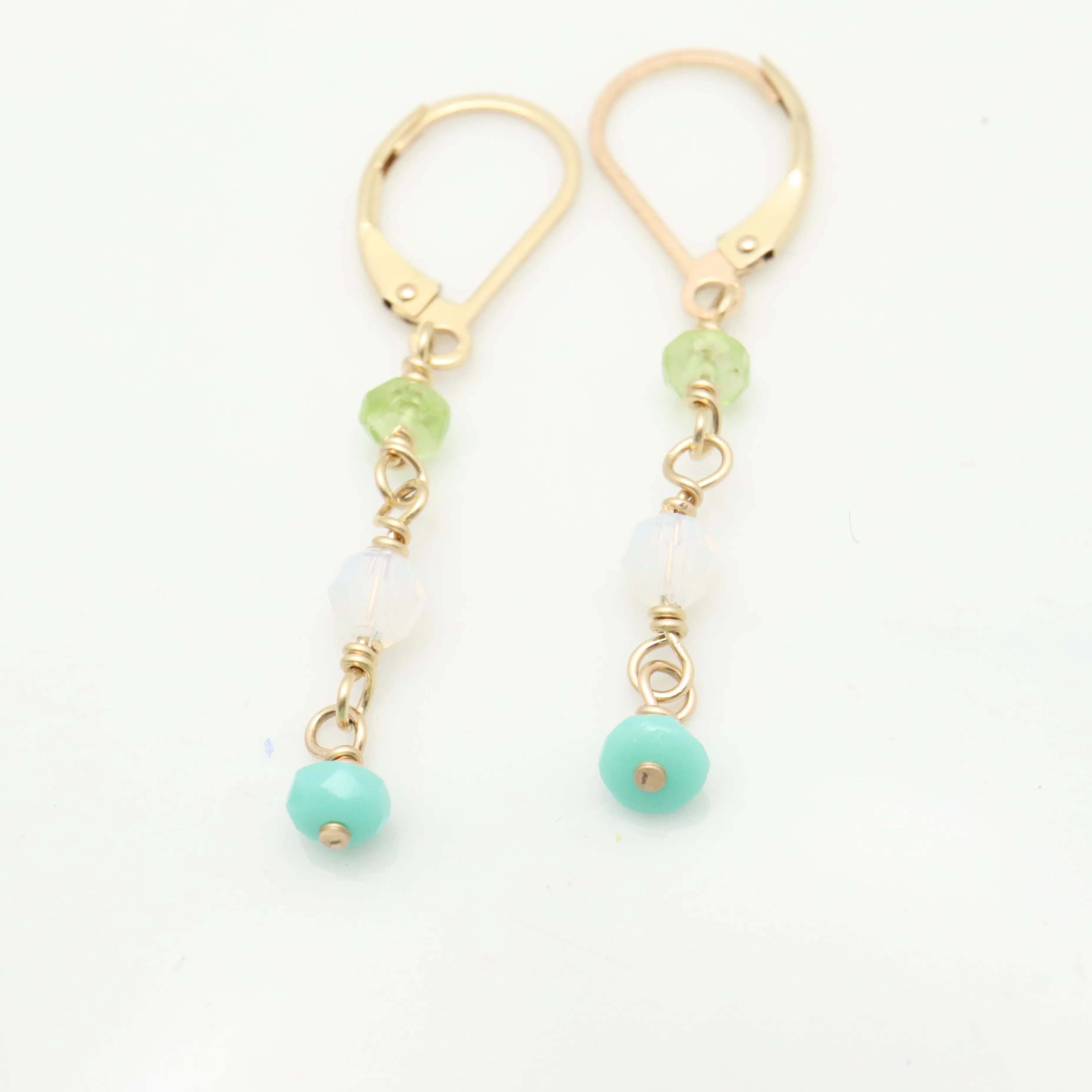 Peridot, Moonstone, Czech Bead Cascade Earrings