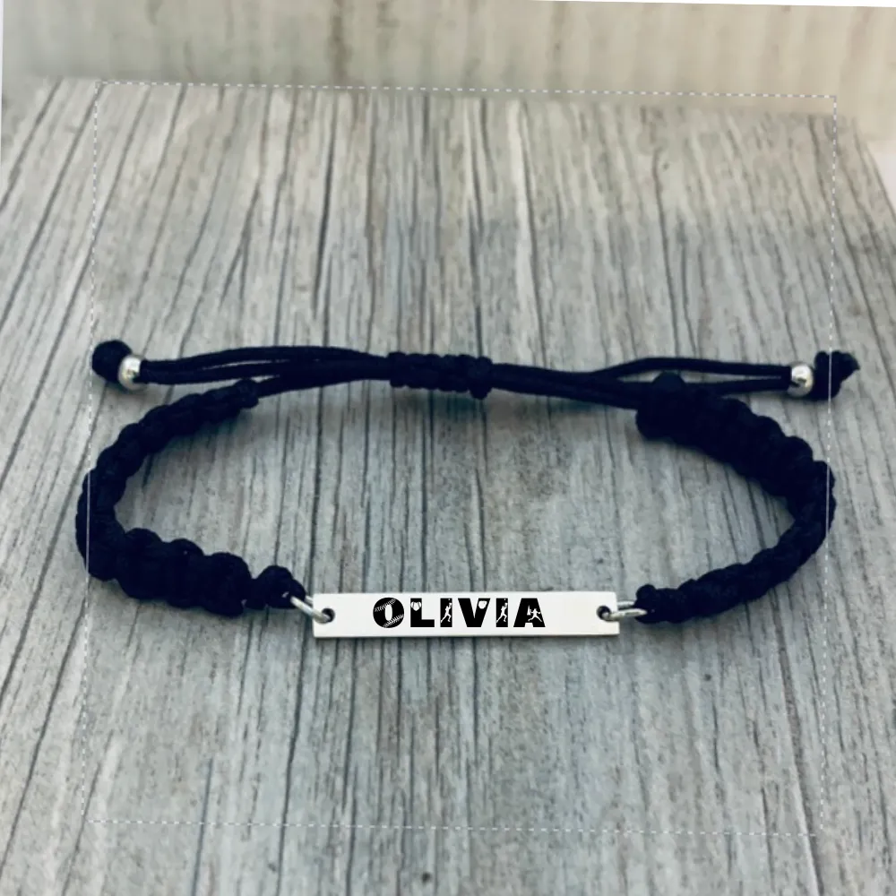 Personalized Engraved Baseball Bar Rope Bracelet