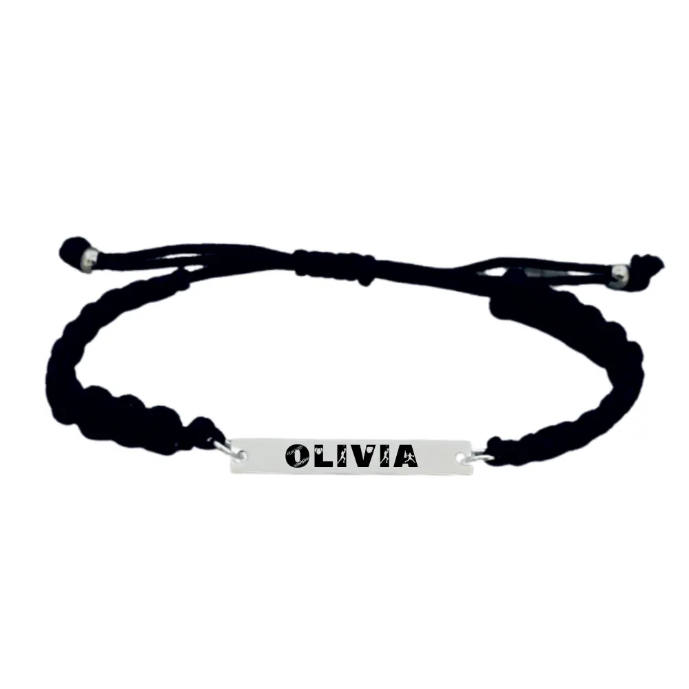 Personalized Engraved Baseball Bar Rope Bracelet