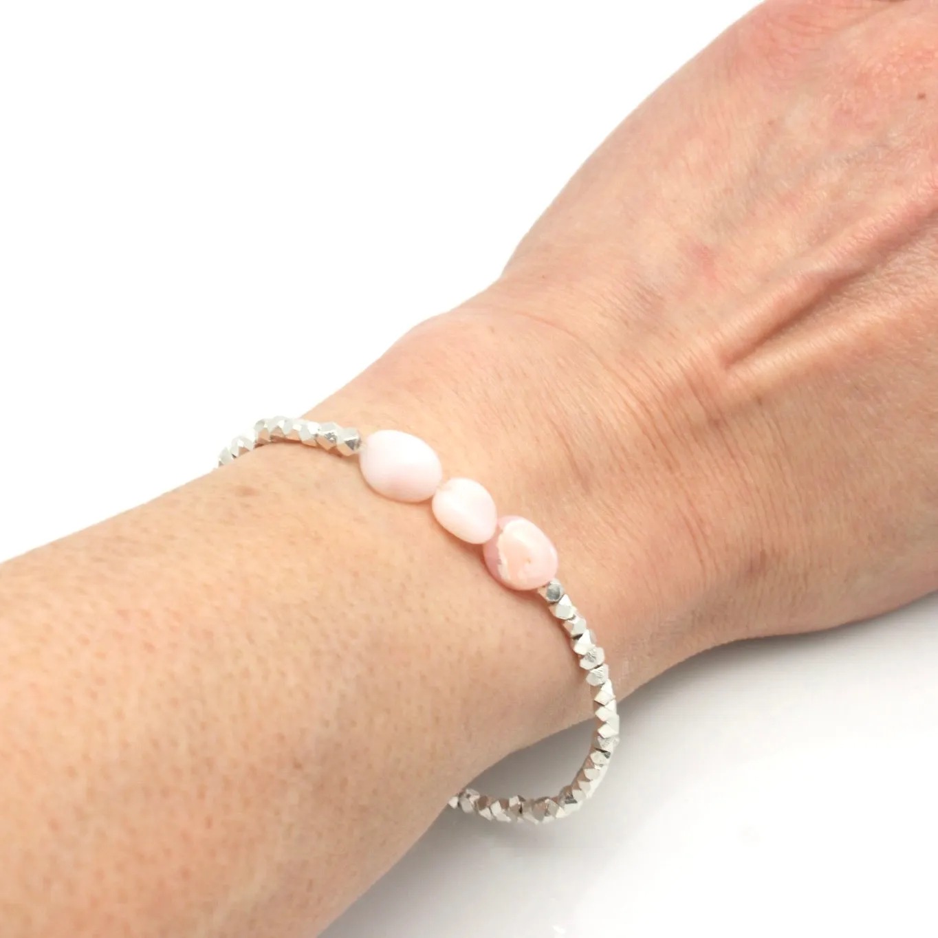 Peruvian Pink Opal & Fine Silver Stretch Bracelet