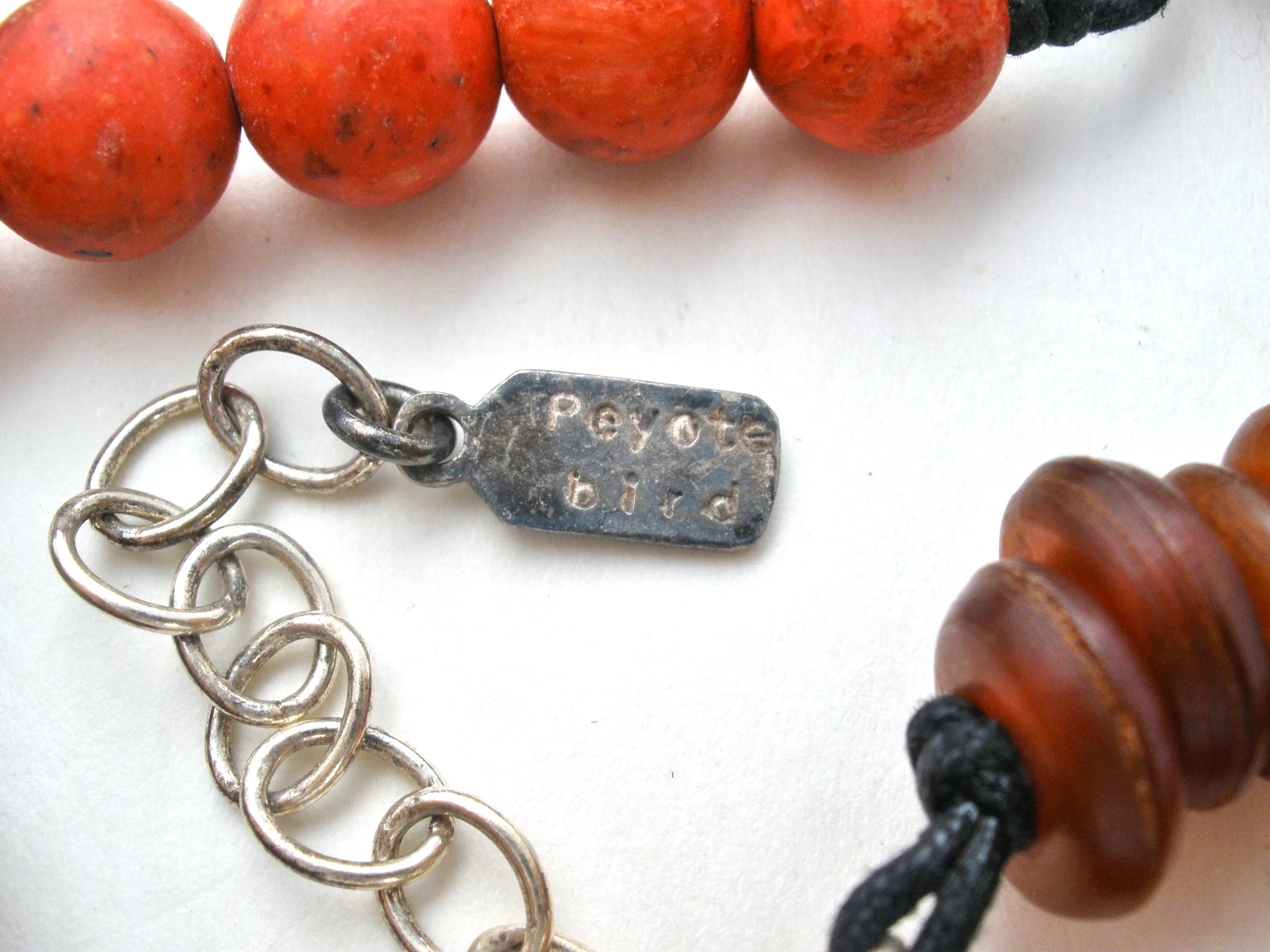 Peyote Bird Coral & Carnelian Necklace 925