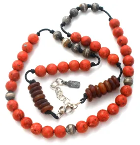 Peyote Bird Coral & Carnelian Necklace 925