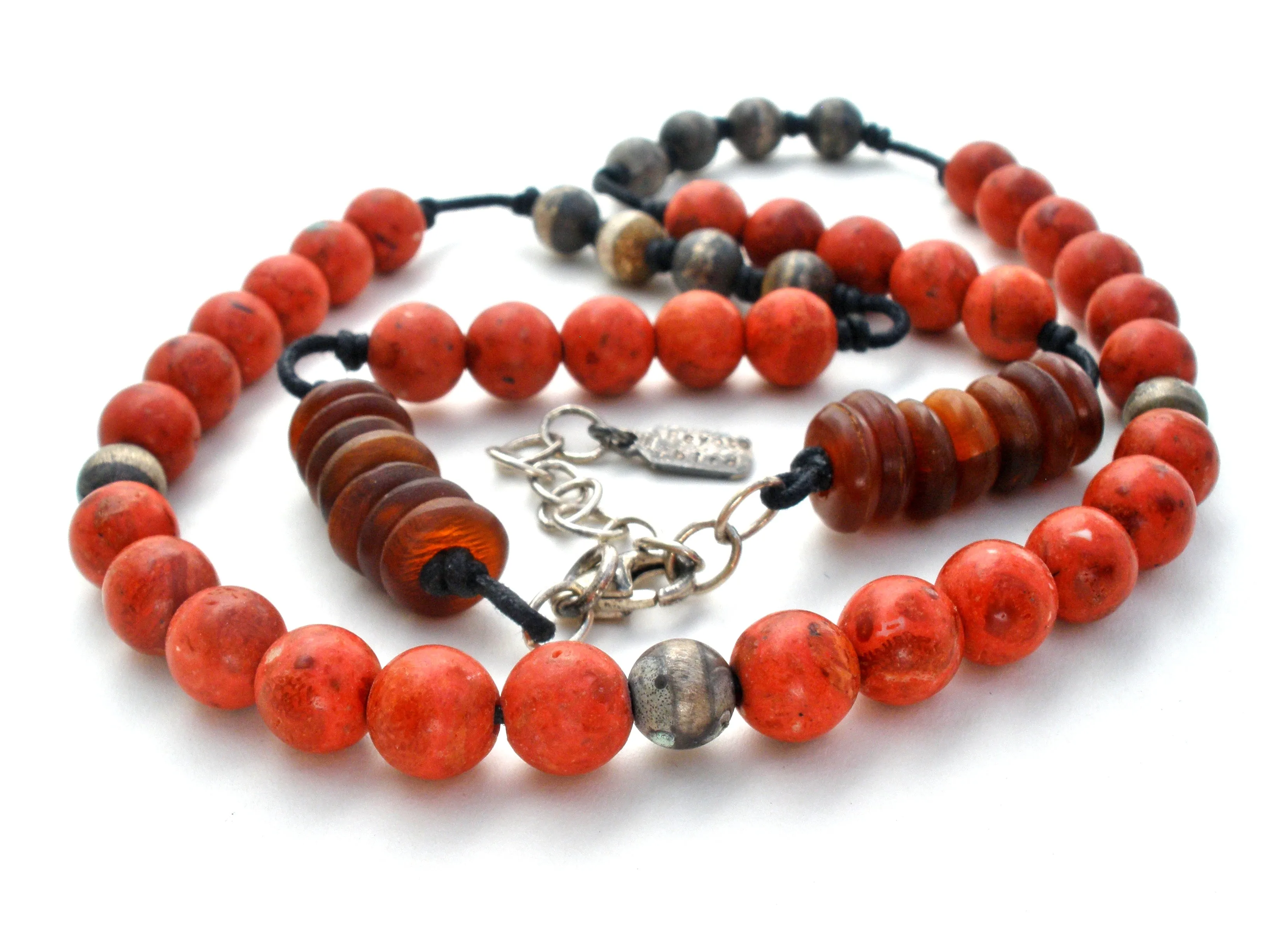 Peyote Bird Coral & Carnelian Necklace 925