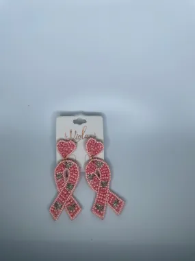 Pink Breast Cancer Ribbon beaded Earrings