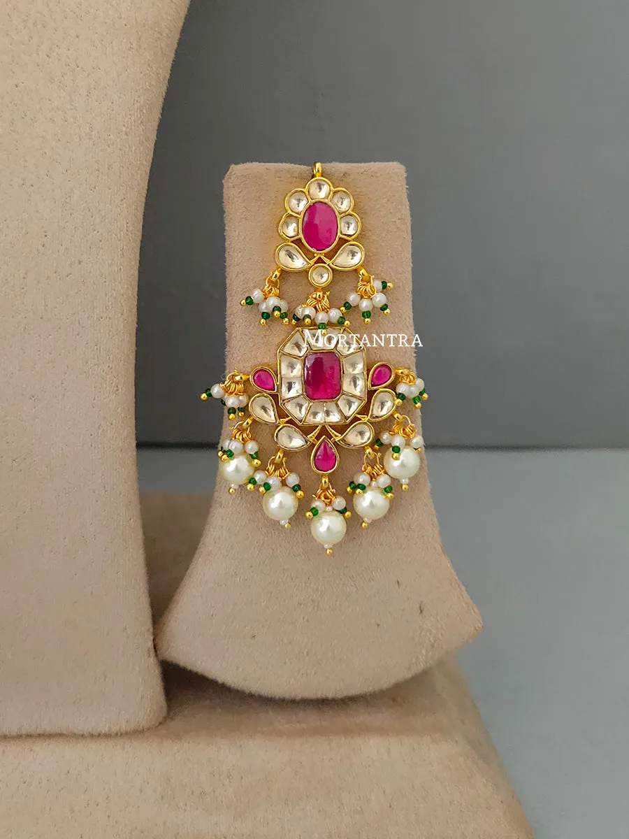 Pink Color Gold Plated Jadau Kundan Bridal Necklace Set - MS1725YP