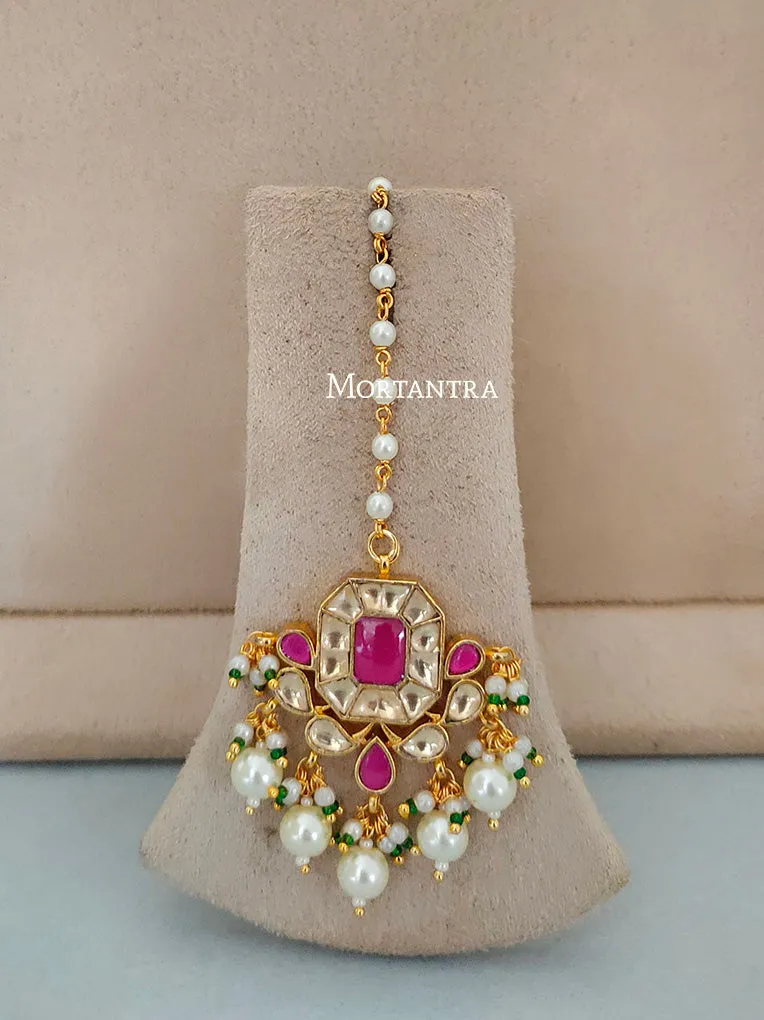 Pink Color Gold Plated Jadau Kundan Bridal Necklace Set - MS1725YP