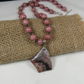 Pink Gemstone Bead Pendant  Necklace Jasper