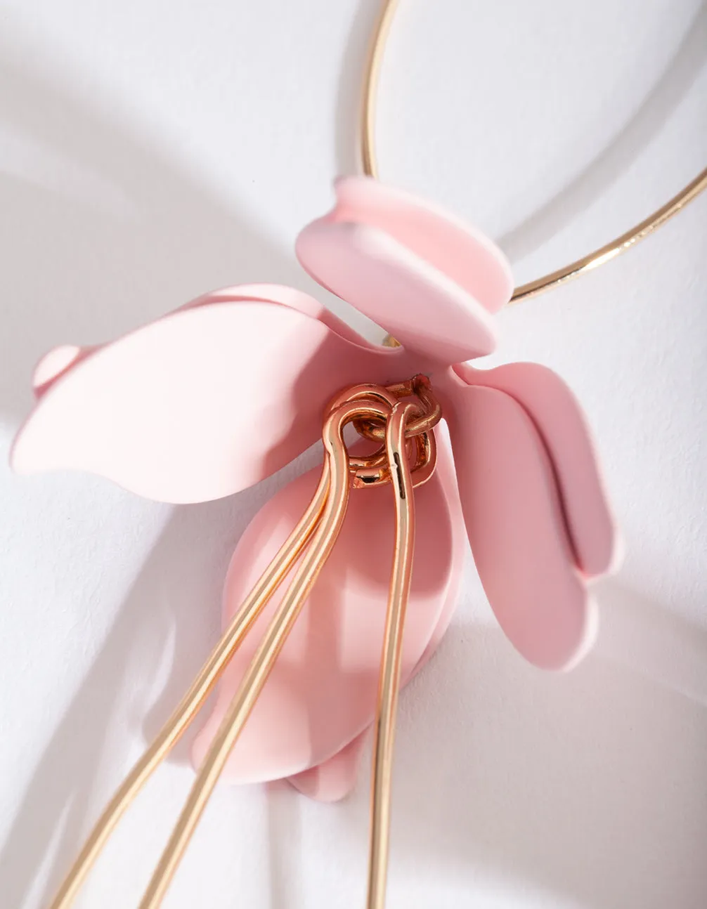 Pink Gold Hanging Flower Earrings