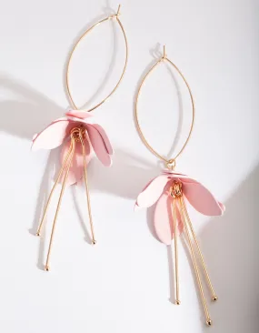 Pink Gold Hanging Flower Earrings