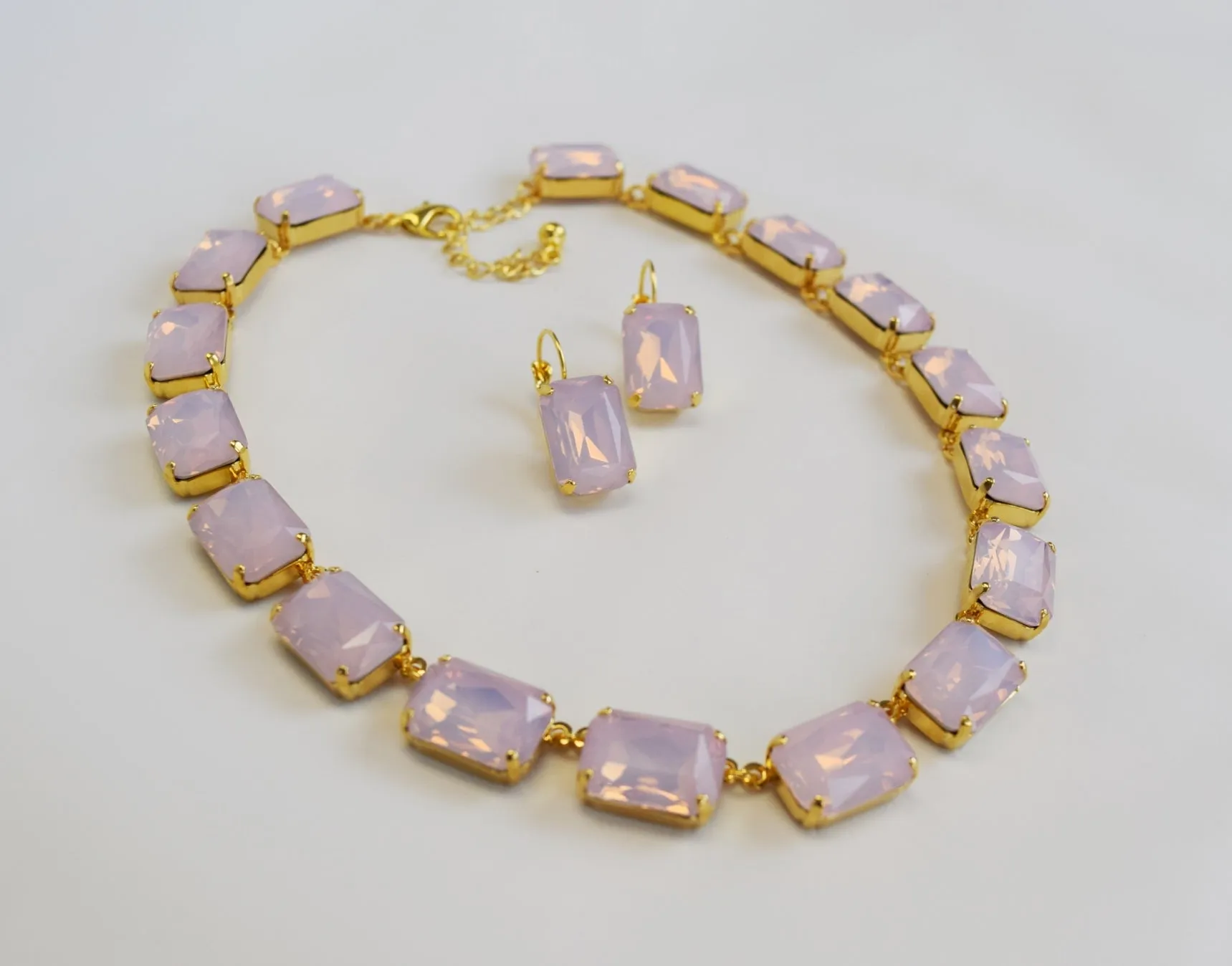 Pink Opal Crystal Collet Necklace - Large Octagon