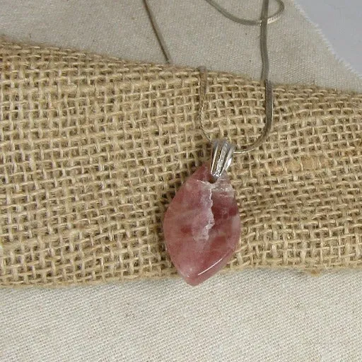 Pink Tourmaline Gemstone Pendant on Silver Chain Necklace