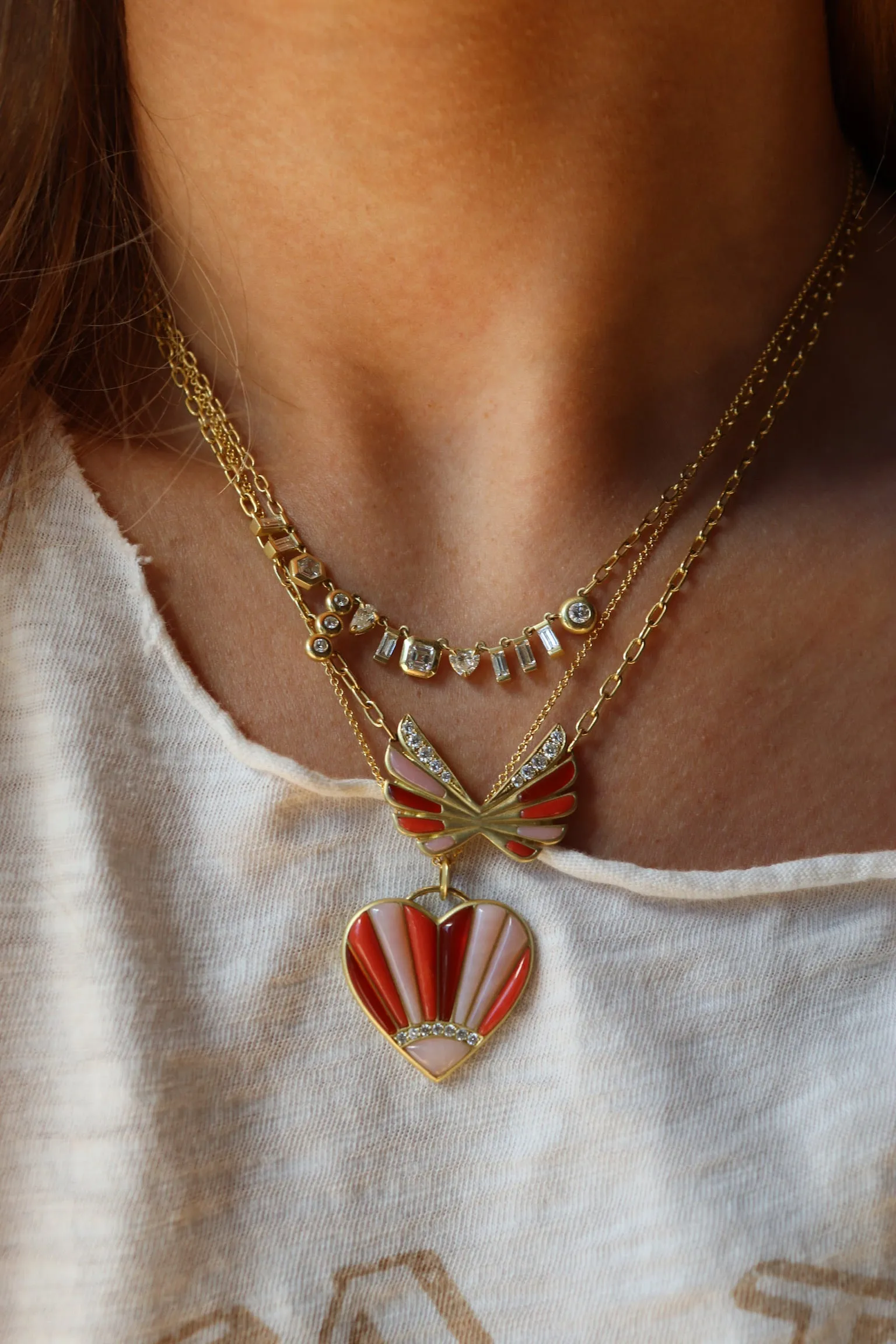 Pink Wings Charm Necklace