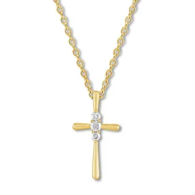 Pre-Owned Kay 1/4 ct Round-cut Diamond Cross Necklace in 10K Yellow Gold