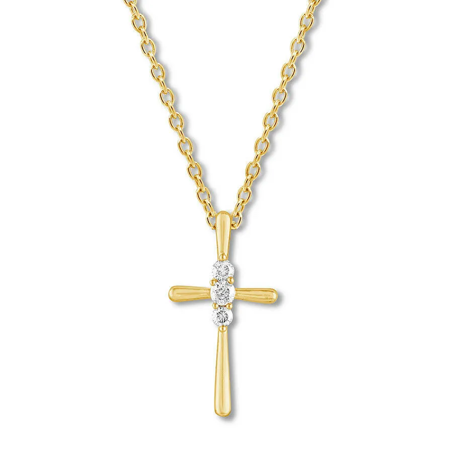 Pre-Owned Kay 1/4 ct Round-cut Diamond Cross Necklace in 10K Yellow Gold