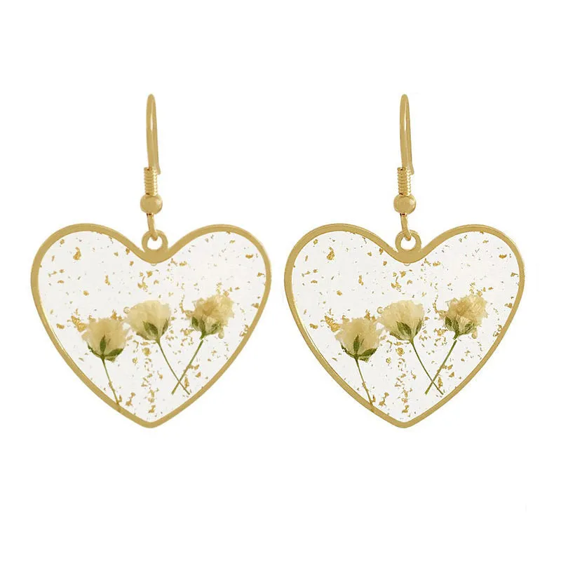 Pressed Flower Heart Earrings