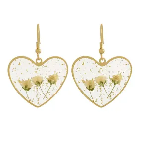 Pressed Flower Heart Earrings